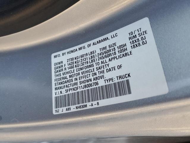 2018 HONDA RIDGELINE - 5FPYK3F11JB006706