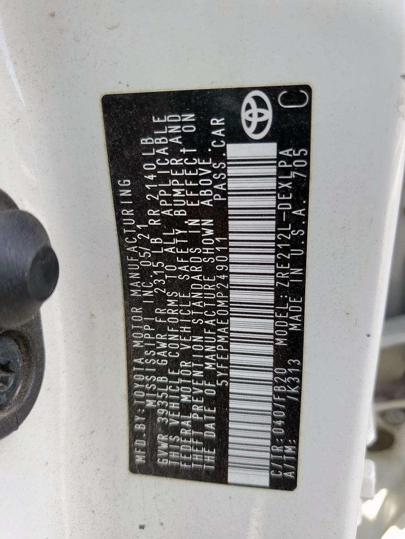 2021 TOYOTA COROLLA LE 5YFEPMAE0MP249011