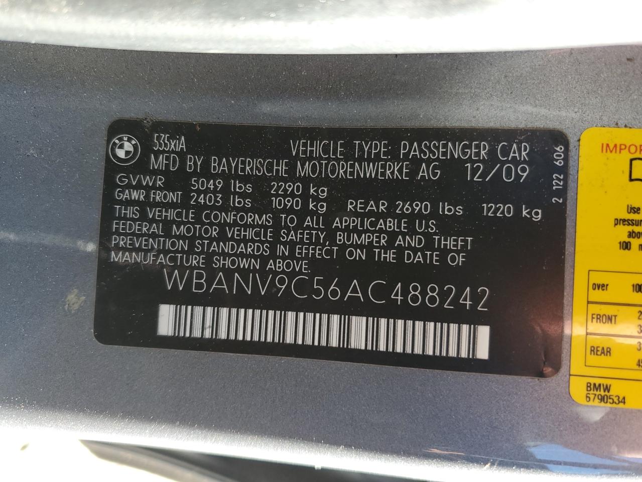 Lot #3317702084 2010 BMW 535 XI