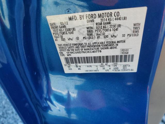 2012 FORD ESCAPE XLT - 1FMCU0D76CKC40778