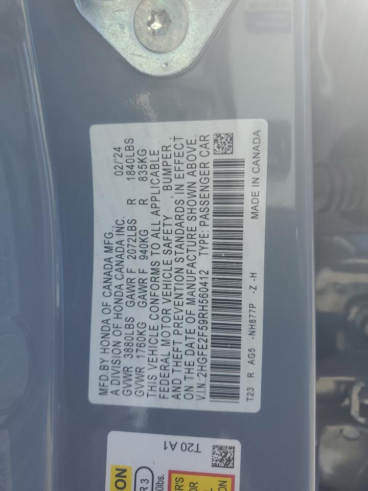 Lot #3303033600 2024 HONDA CIVIC SPOR