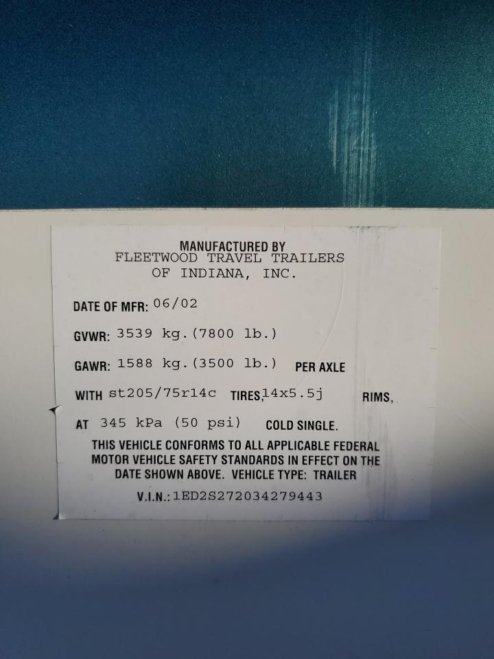 Lot #3287339982 2003 WILDERNESS CAMPER