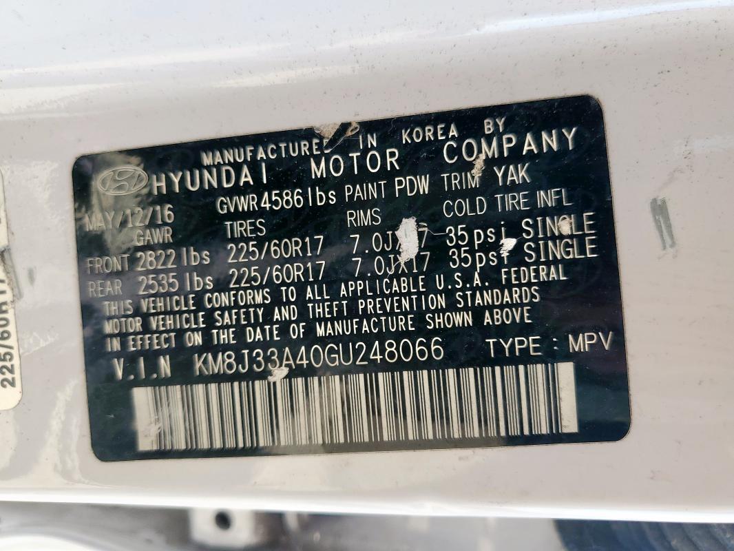 2016 HYUNDAI TUCSON LIM - KM8J33A40GU248066