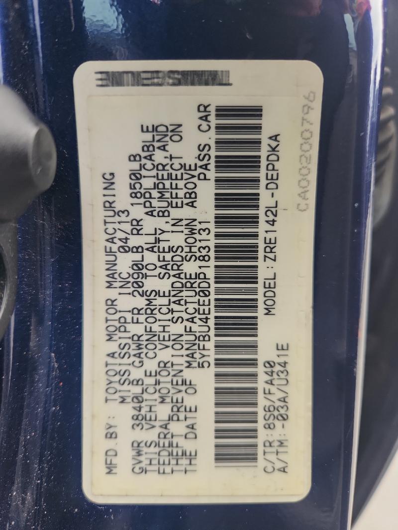 2013 TOYOTA COROLLA - 5YFBU4EE0DP183131