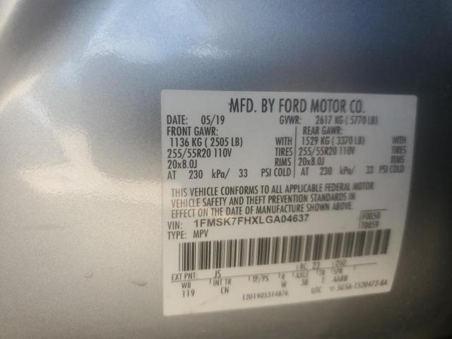 2020 FORD EXPLORER LIMITED 1FMSK7FHXLGA04637