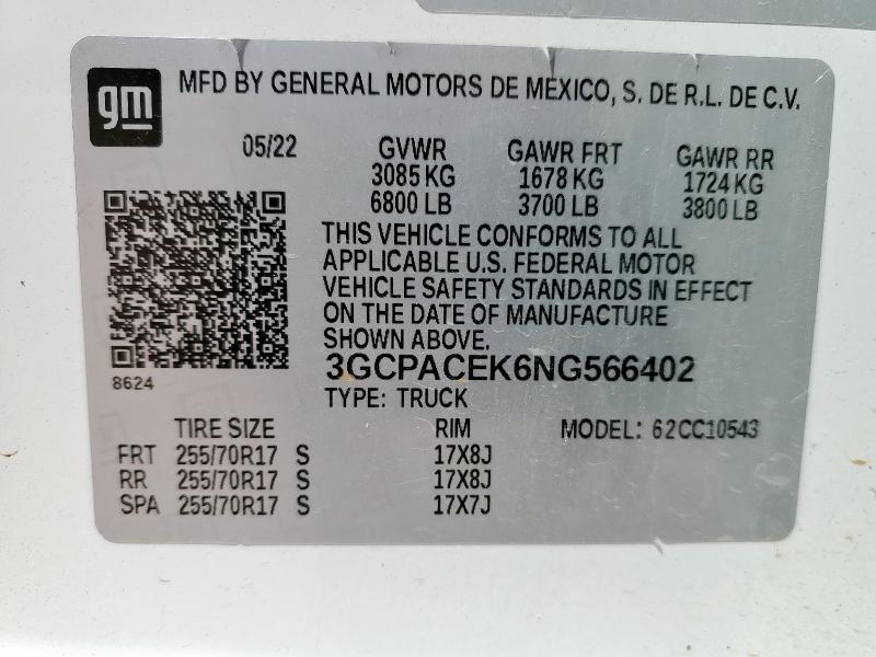 2022 CHEVROLET SILVERADO - 3GCPACEK6NG566402