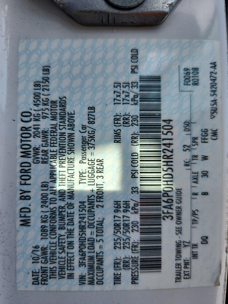 2017 FORD FUSION SE - 3FA6P0HD5HR241504