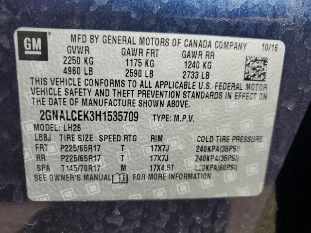 2017 CHEVROLET EQUINOX LT - 2GNALCEK3H1535709