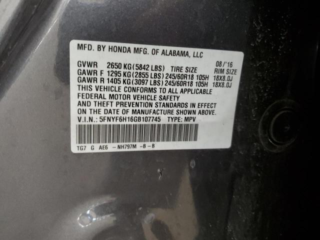 2016 HONDA PILOT LX 5FNYF6H16GB107745