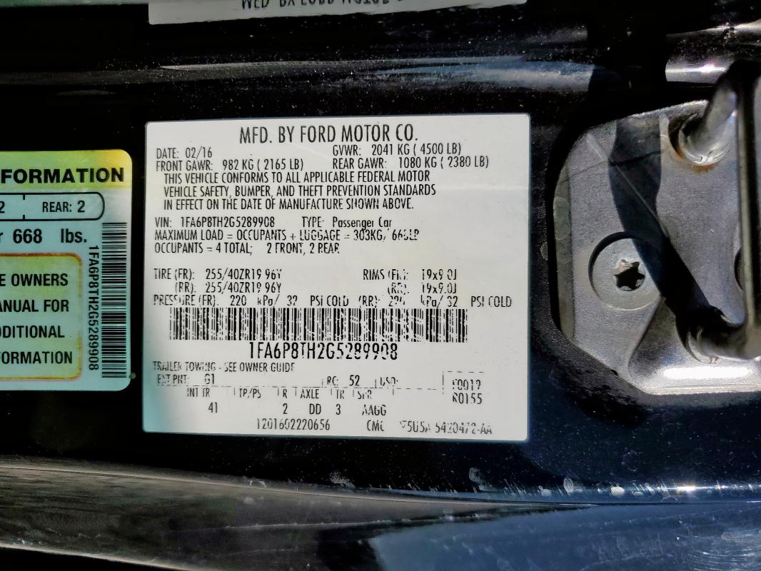 2016 FORD MUSTANG - 1FA6P8TH2G5289908