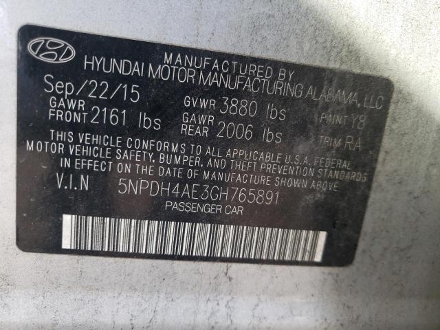 2016 HYUNDAI ELANTRA SE 5NPDH4AE3GH765891