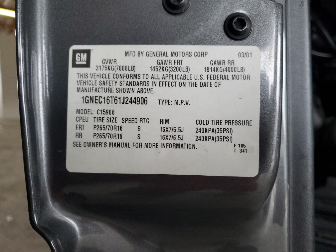 Lot #3286706289 2001 CHEVROLET SUBURBAN C