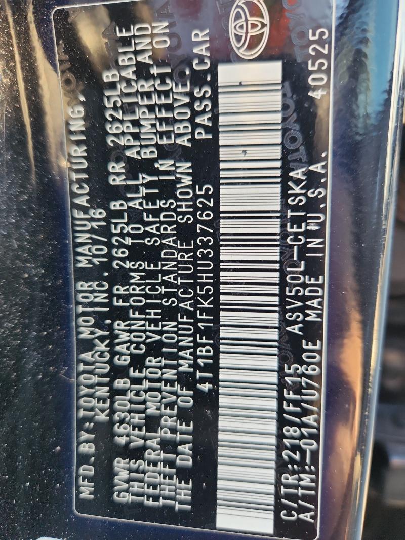 2017 TOYOTA CAMRY LE 4T1BF1FK5HU337625