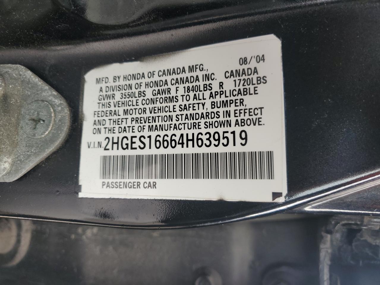 Lot #3265291760 2004 HONDA CIVIC LX