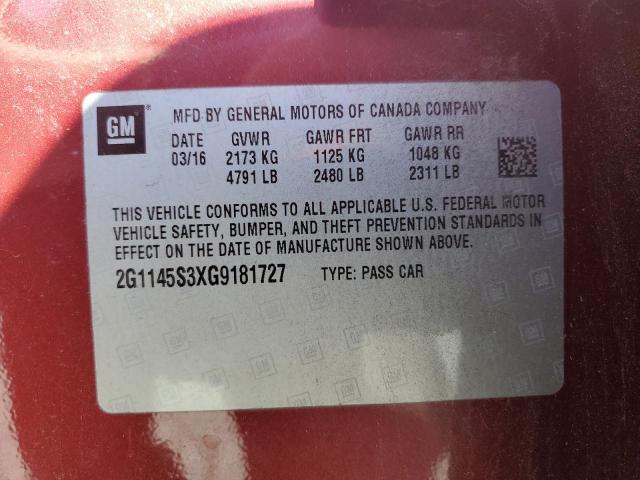 2016 CHEVROLET IMPALA LTZ 2G1145S3XG9181727