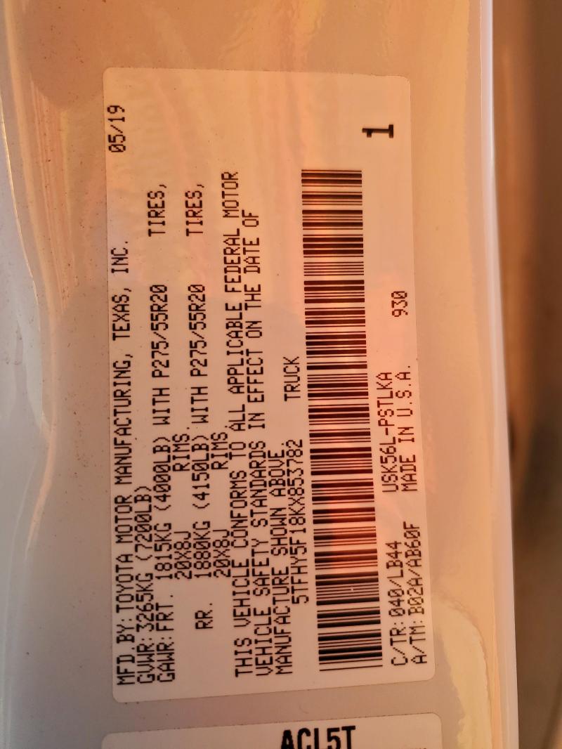 2019 TOYOTA TUNDRA CRE - 5TFHY5F18KX853782