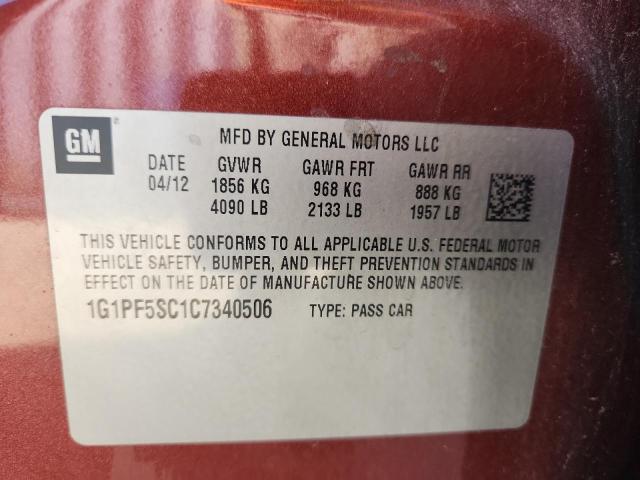 2012 CHEVROLET CRUZE LT - 1G1PF5SC1C7340506