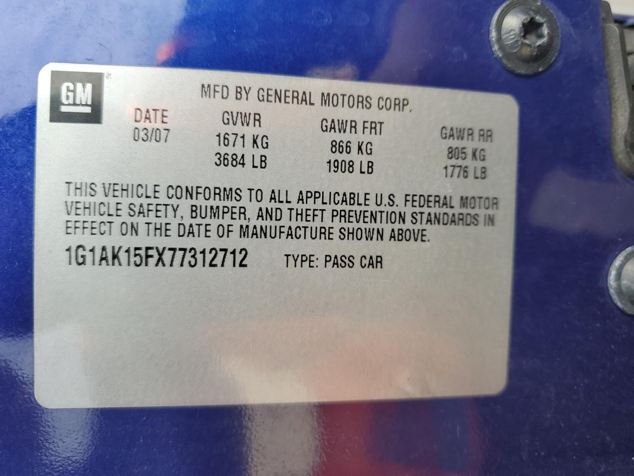 Lot #3285559267 2007 CHEVROLET COBALT LS