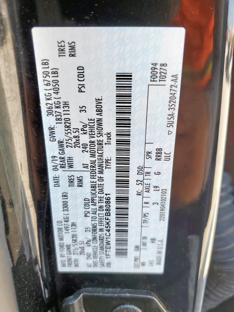 2019 FORD F150 SUPER - 1FTEW1C45KFB80861