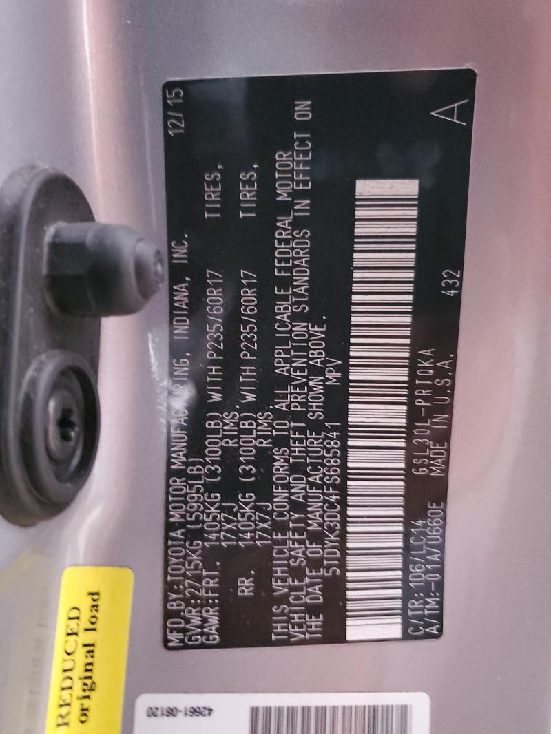 2015 TOYOTA SIENNA XLE - 5TDYK3DC4FS685841