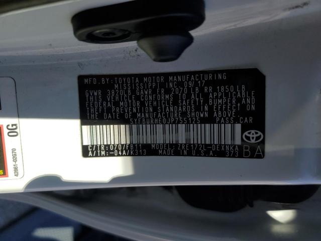 2018 TOYOTA COROLLA L - 5YFBURHE0JP755125