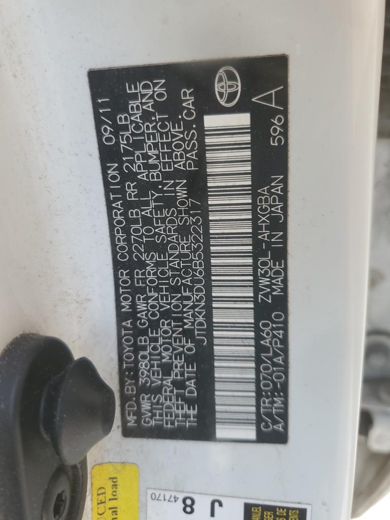 2011 TOYOTA PRIUS - JTDKN3DU6B5322317