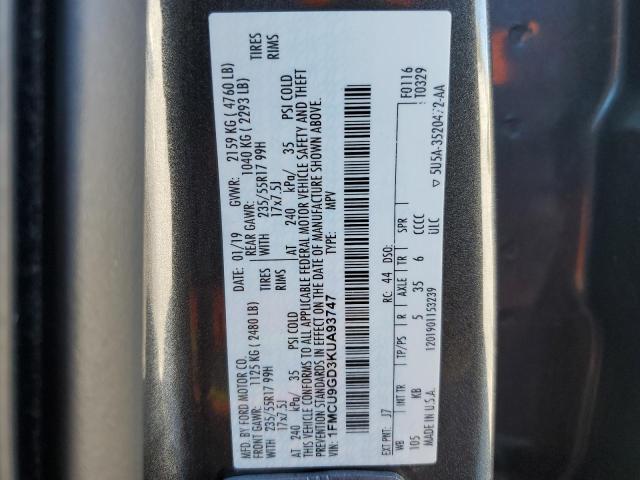 2019 FORD ESCAPE SE - 1FMCU9GD3KUA93747