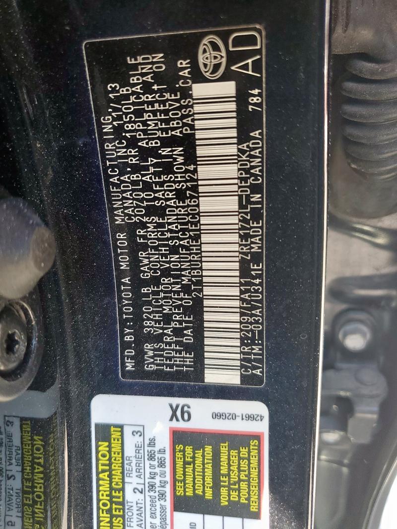 2014 TOYOTA COROLLA L #3312723319