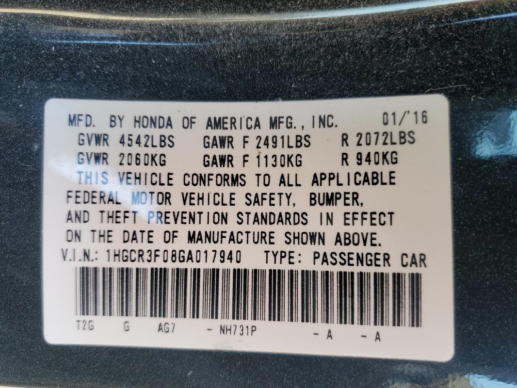 2016 HONDA ACCORD EXL - 1HGCR3F08GA017940