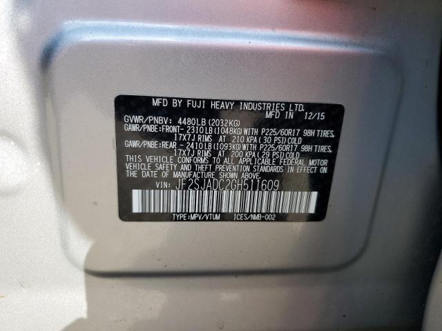 2016 SUBARU FORESTER 2 JF2SJADC2GH511609