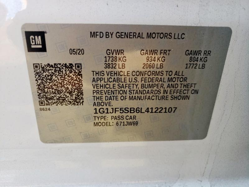 2020 CHEVROLET SONIC PREM - 1G1JF5SB6L4122107