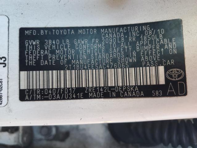 2010 TOYOTA COROLLA BA #3280469154