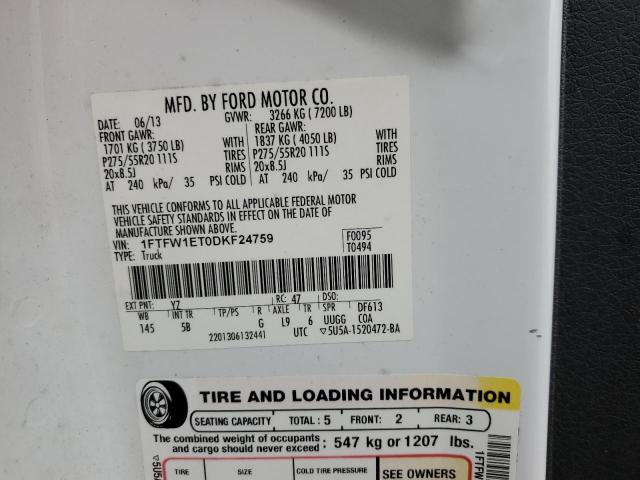 2013 FORD F150 SUPER - 1FTFW1ET0DKF24759