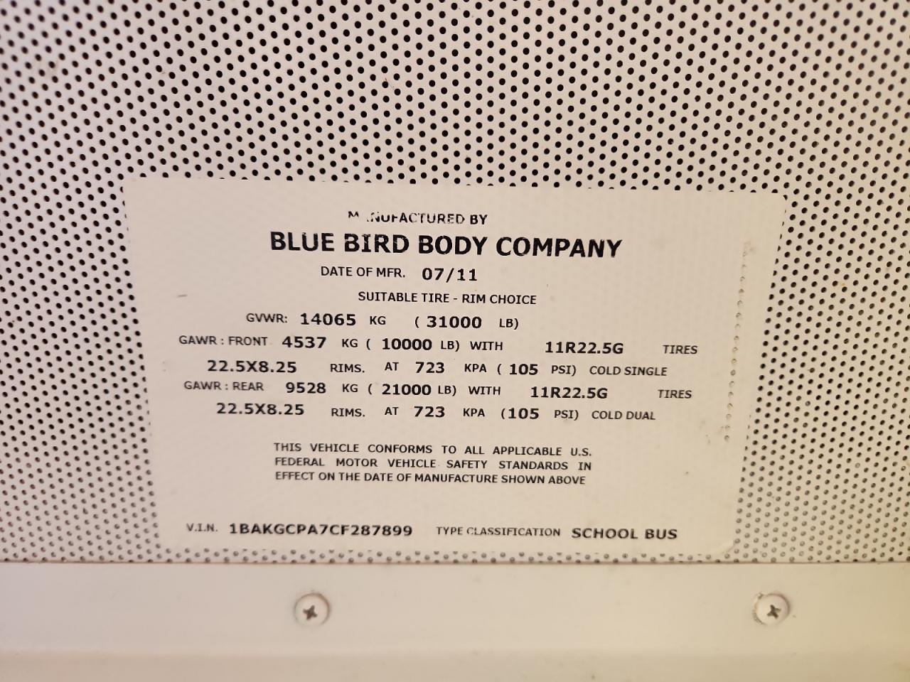 Lot #3305403310 2012 BLUE BIRD BB CONVENTIONAL