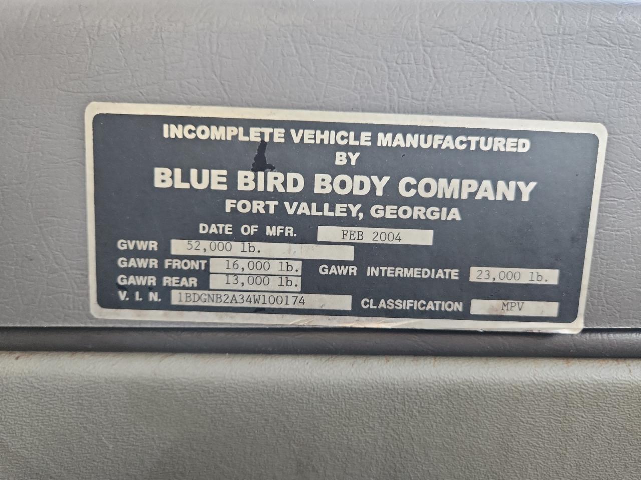 Lot #3275683783 2004 BLUE BLUEBIRD