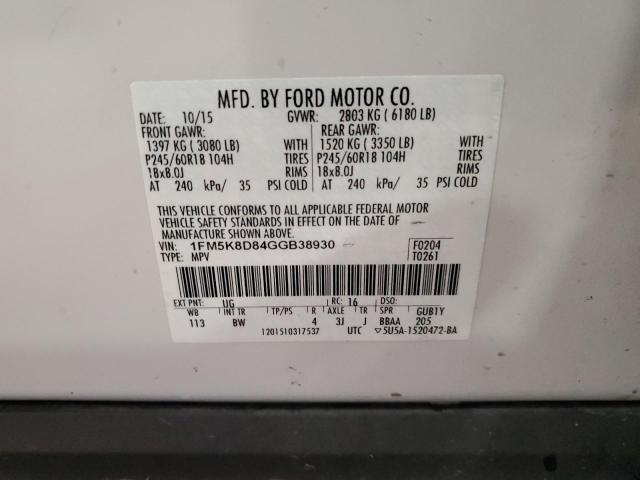 2016 FORD EXPLORER X 1FM5K8D84GGB38930