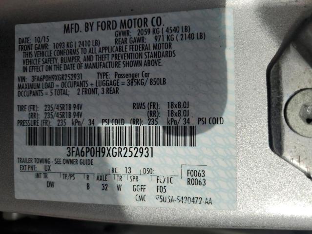 2016 FORD FUSION SE - 3FA6P0H9XGR252931