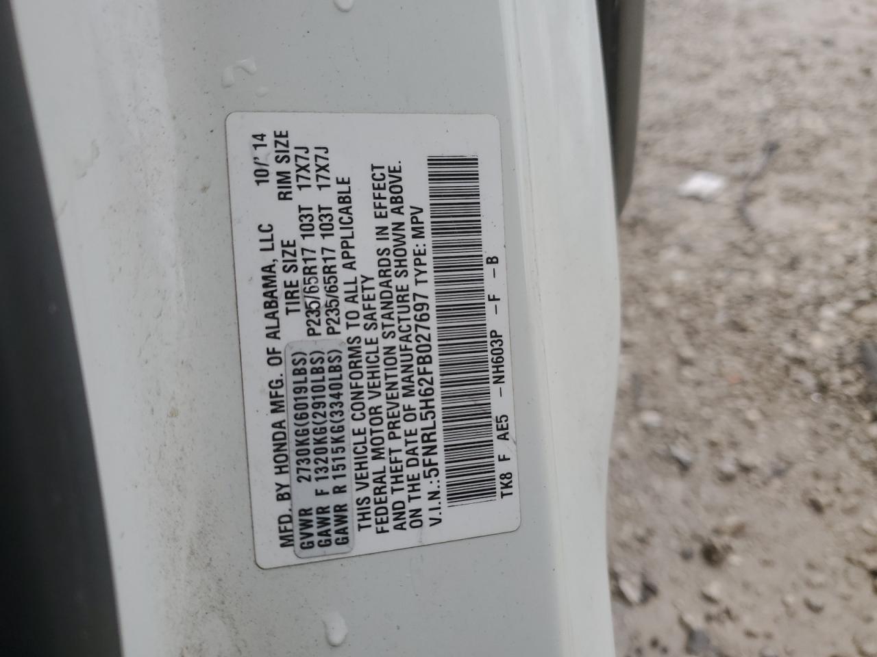 Lot #3284239272 2015 HONDA ODYSSEY EX