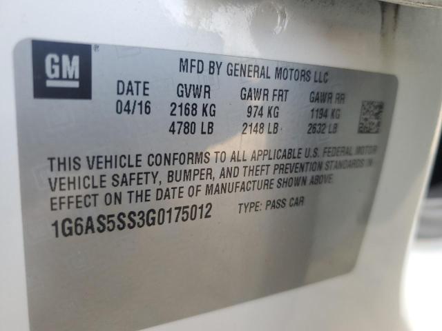 2016 CADILLAC CTS PERFOR 1G6AS5SS3G0175012