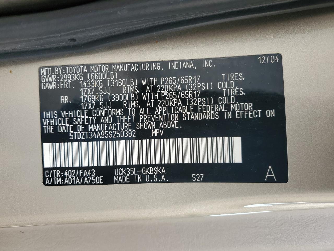 Lot #3284575326 2005 TOYOTA SEQUOIA SR