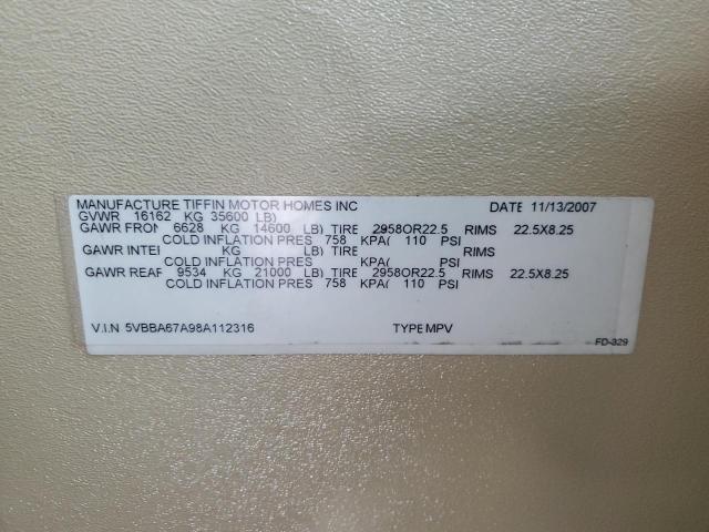 2008 TIFFIN MOTORHOMES INC ALLEGRO BU #3290234207