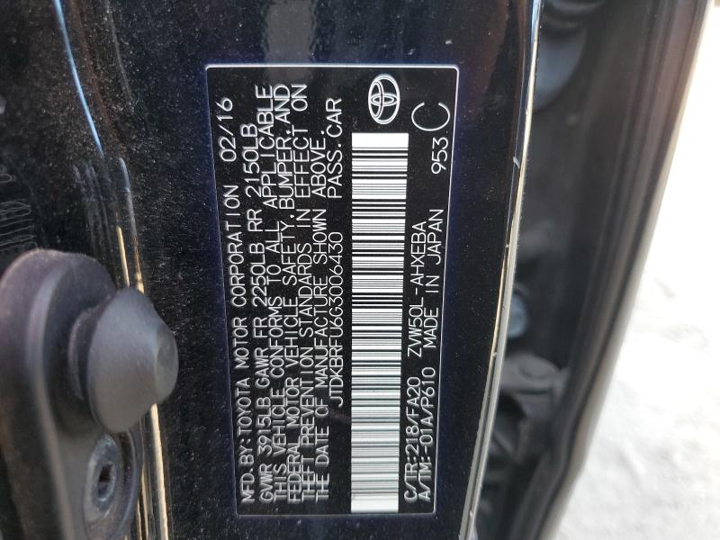 2016 TOYOTA PRIUS - JTDKBRFU6G3006430