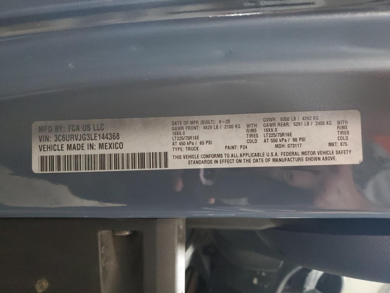 Lot #3304459586 2020 RAM PROMASTER