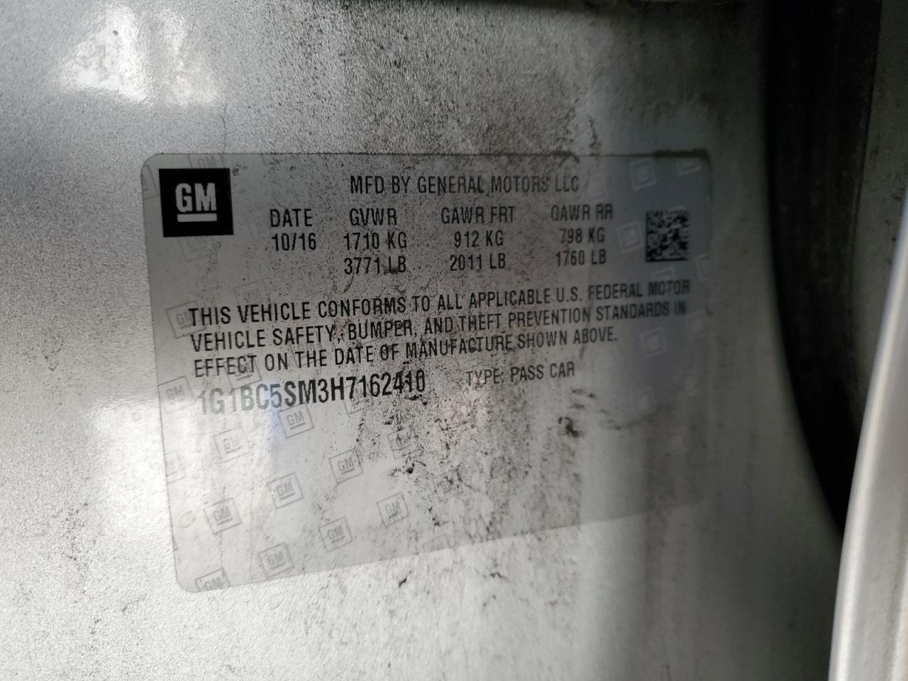 Lot #3315988083 2017 CHEVROLET CRUZE LS