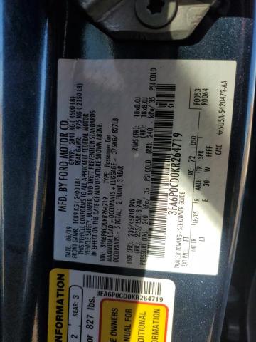 2019 FORD FUSION SEL - 3FA6P0CD0KR264719