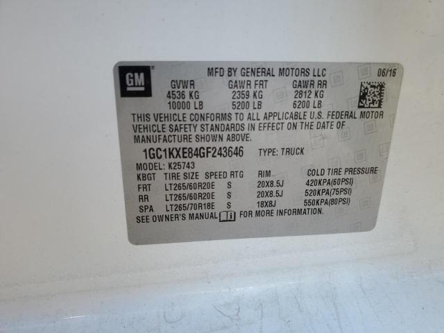 2016 CHEVROLET SILVERADO - 1GC1KXE84GF243646