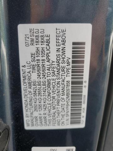 2021 HONDA PILOT EXL 5FNYF6H52MB097858