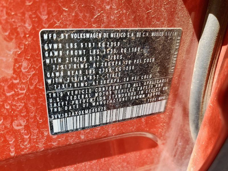 2019 VOLKSWAGEN TIGUAN S 3VV1B7AX0KM045525