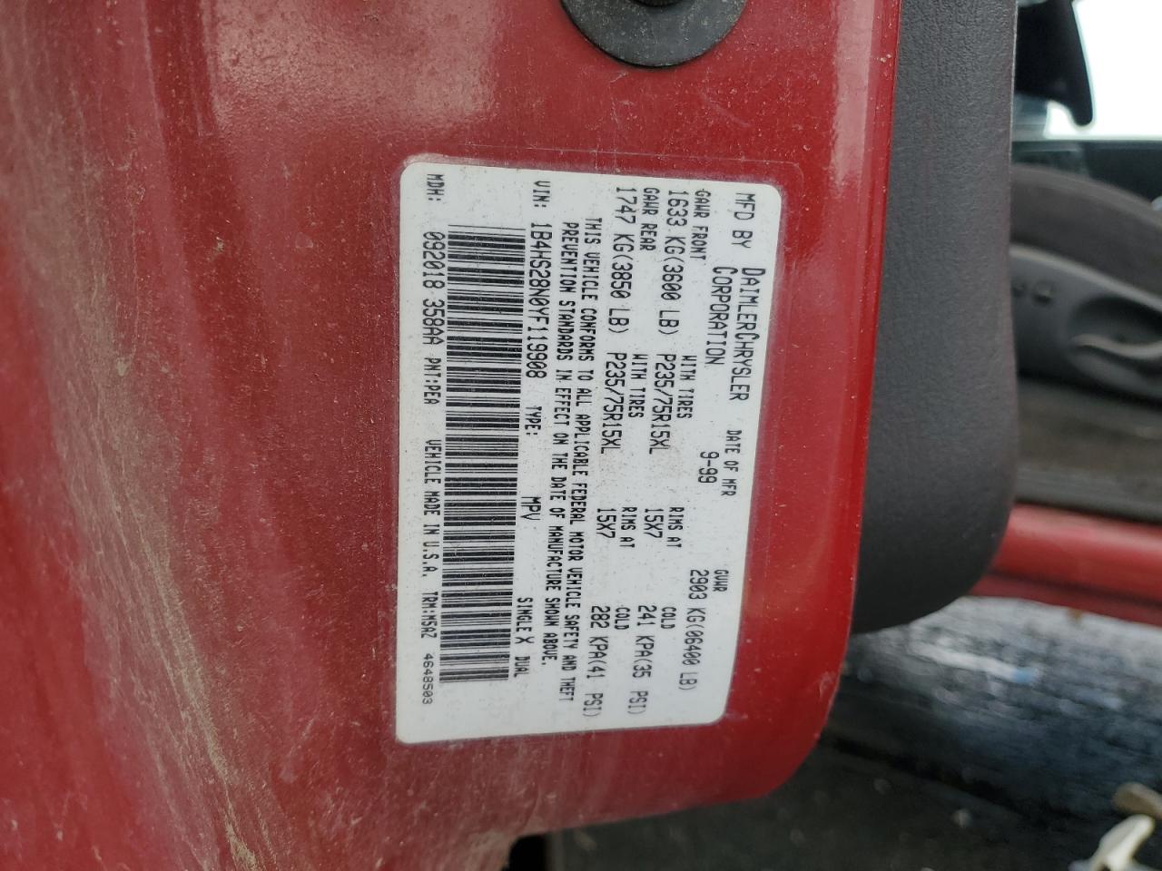 Lot #3278748607 2000 DODGE DURANGO