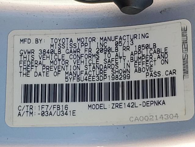 2013 TOYOTA COROLLA BA - 5YFBU4EE3DP198299